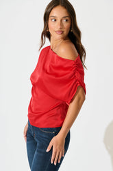 Red Satin Off-Shoulder Blouse